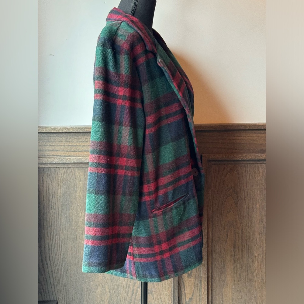 Willowridge vintage red green blue wool blend single button plaid blazer size 16 - Picture 6 of 9